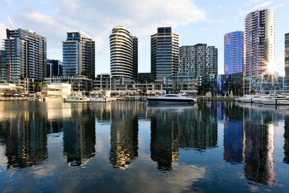 Apartment Buildings, Yachts and Restaurants, Docklands, Melbourne - Australian Stock Image