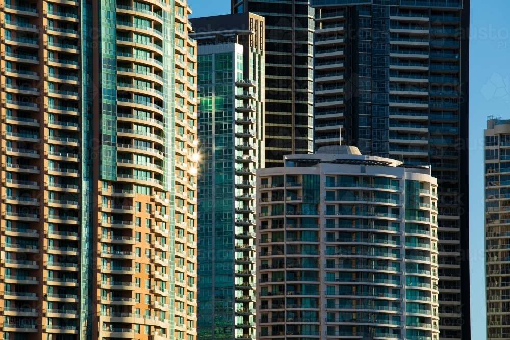 Apartment towers closeup along the Brisbane River - Australian Stock Image