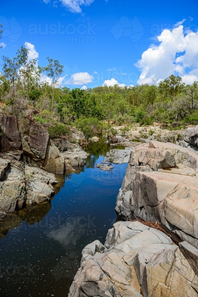 Area surrounding a fresh water swimming hole in the summer - Australian Stock Image