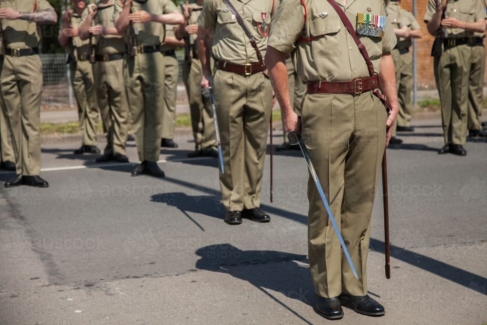 Army soldiers standing in ranks during the freedom of entry ceremony - Australian Stock Image