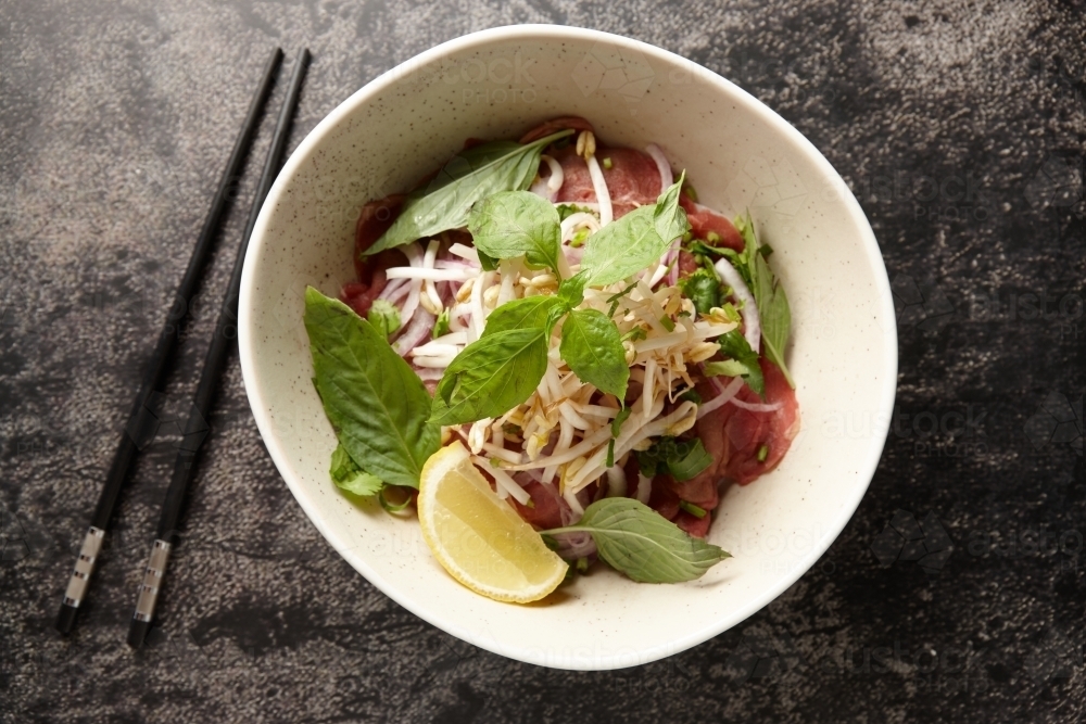 Asian soup ingredients in bowl - Australian Stock Image