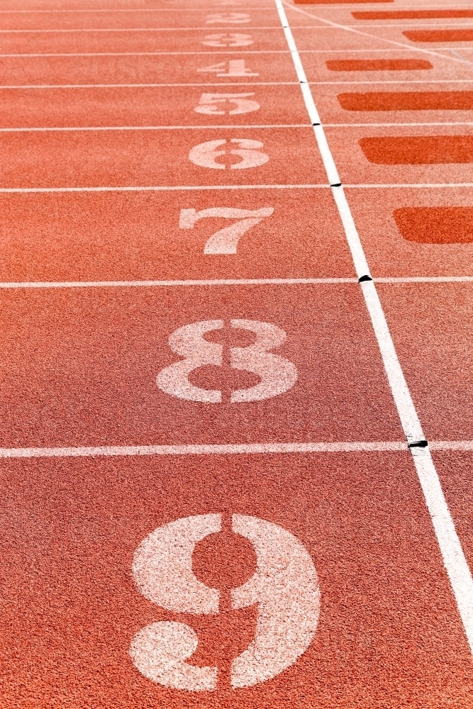 Athletics track lanes. - Australian Stock Image