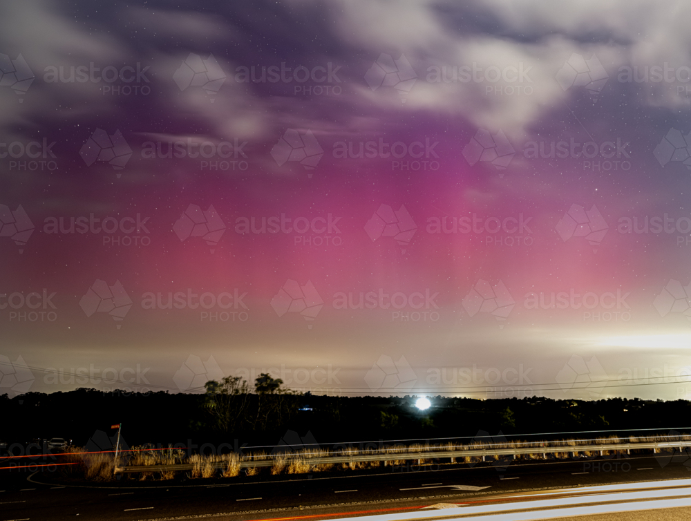 Aurora in Sydney night sky - Australian Stock Image