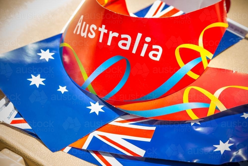 Australia Day flags and visors - Australian Stock Image