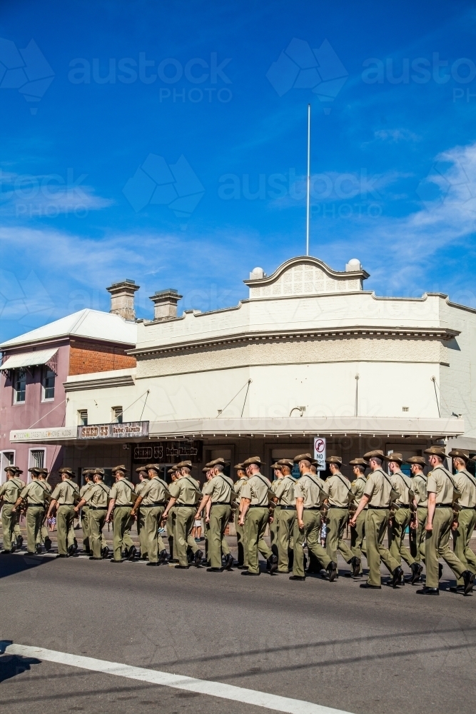 Australian Armed Forces marching down the streets of Singleton - Australian Stock Image