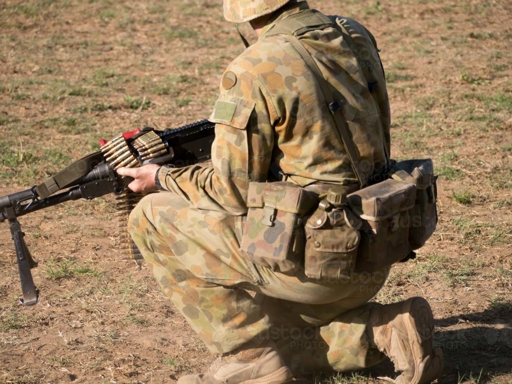 Australian Army Reserve Exercise - Soldier with Gun and Bullets - Australian Stock Image