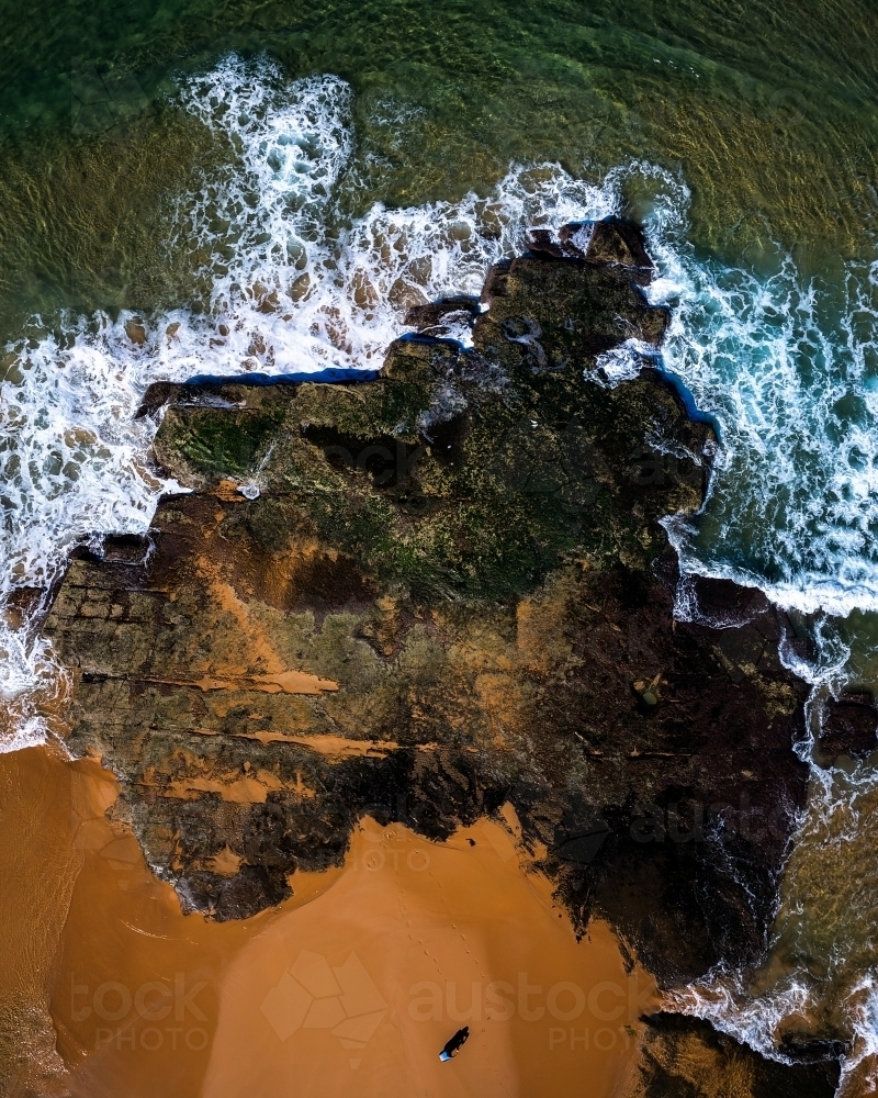 Australian shaped coastal rock formation aerial view - Australian Stock Image