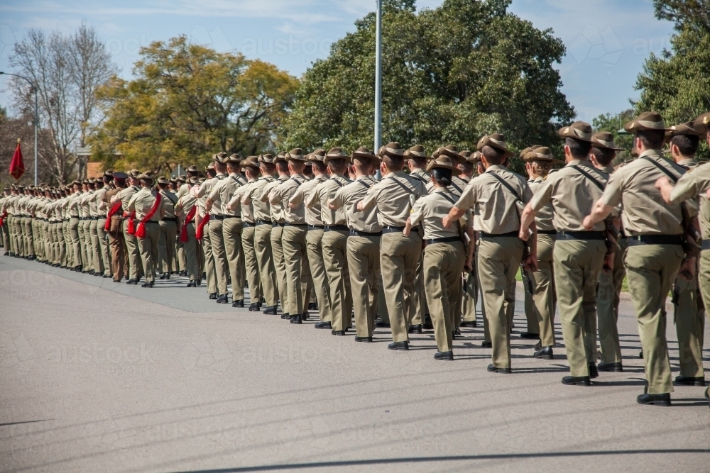 Australian soldiers marching down the road in freedom of entry parade - Australian Stock Image