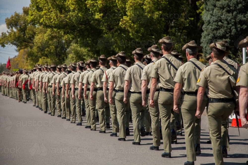 Australian soldiers marching down the road in freedom of entry parade - Australian Stock Image