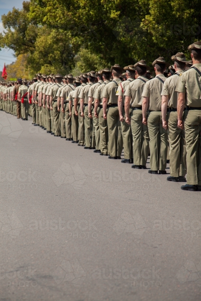 Australian soldiers marching down the road in freedom of entry parade - Australian Stock Image