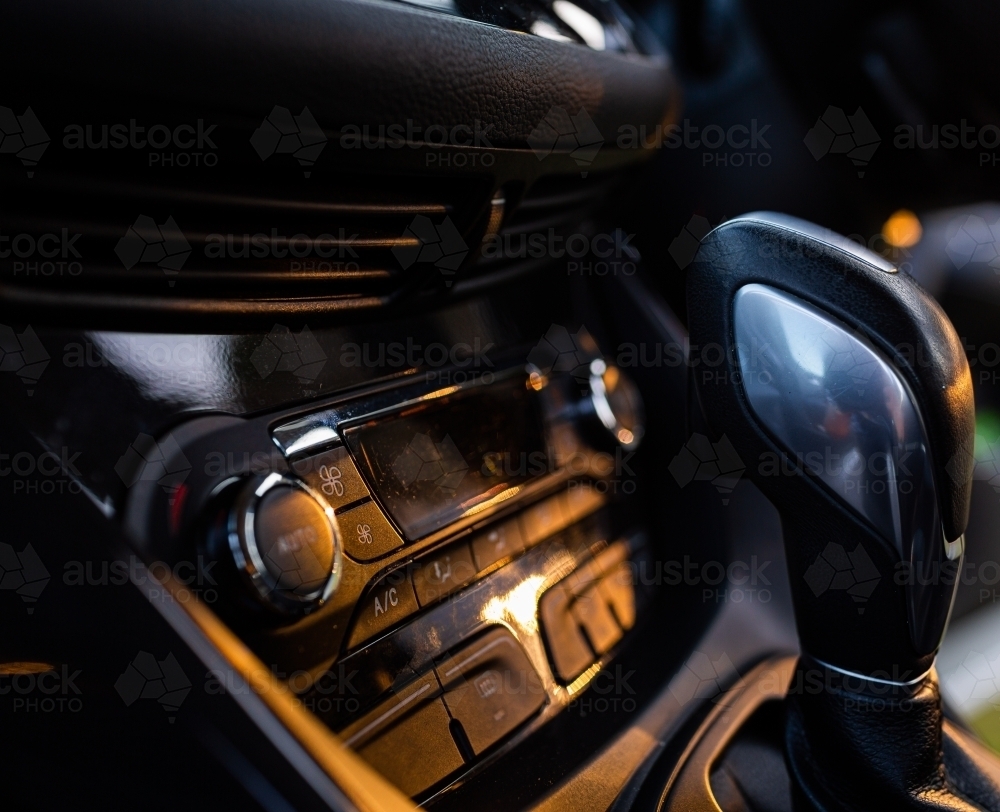 Image of automatic car detail of stick and air con fan speed buttons