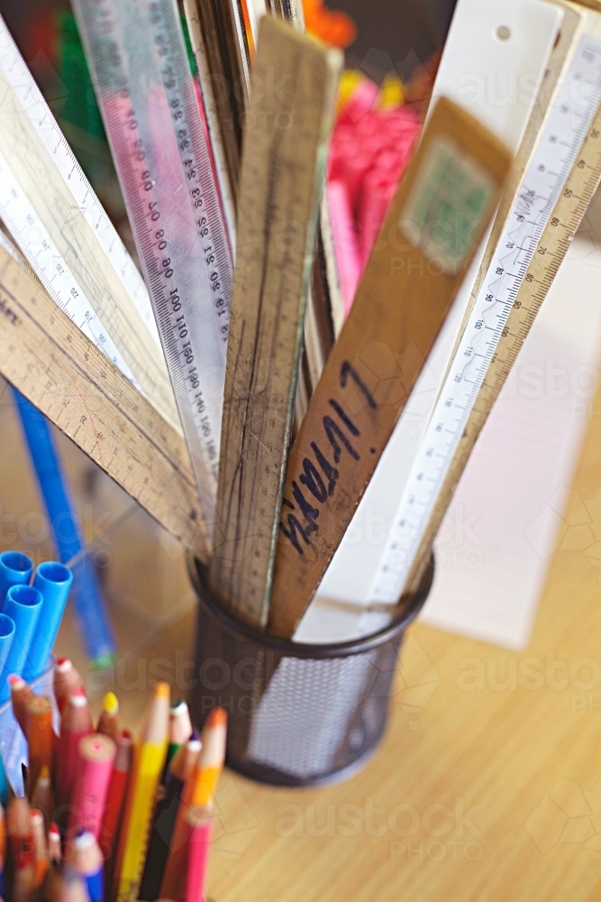 Back to school - close up of rulers - Australian Stock Image