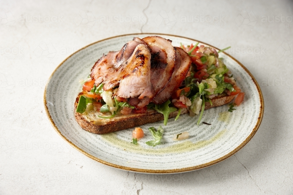 Bacon bruschetta on toast - Australian Stock Image
