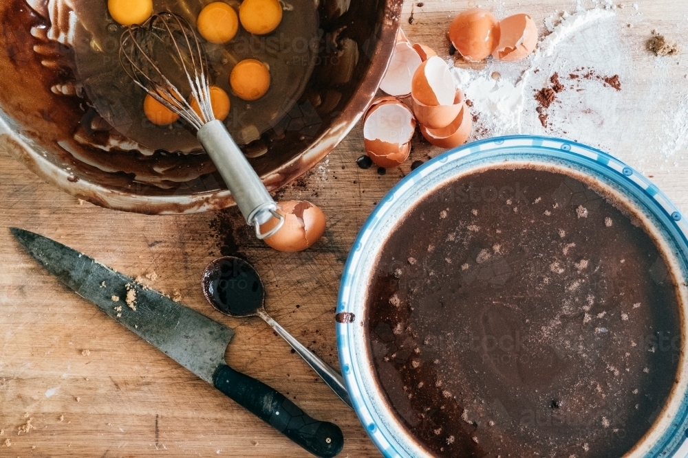 Baking rich chocolate brownies. - Australian Stock Image