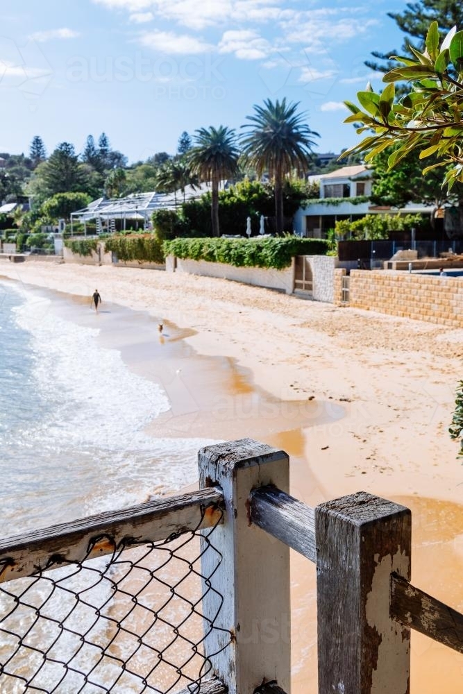 Balcony overlooking a small private beach in Watsons Bay, Sydney - Australian Stock Image