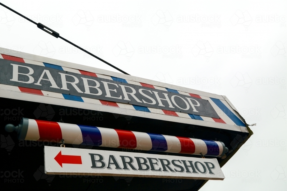 Barbershop candy cane stripes signage - Australian Stock Image