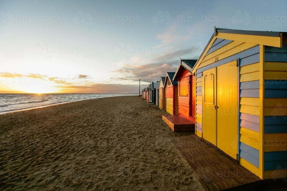 Bathing boxes at a city beach - Australian Stock Image