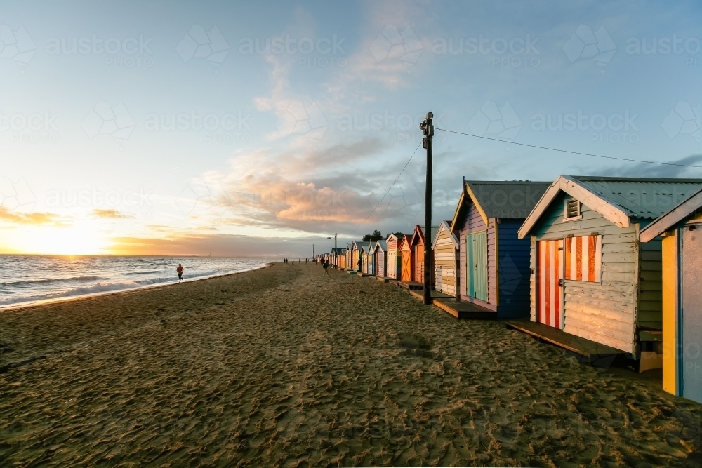 Bathing boxes at city beach - Australian Stock Image