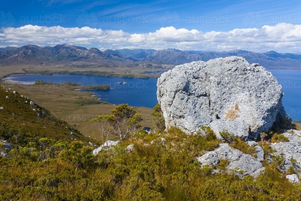 Bathurst Harbour from Mount Rugby - Australian Stock Image