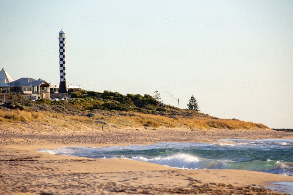 beach at Bunbury looking towards lighthouse - Australian Stock Image