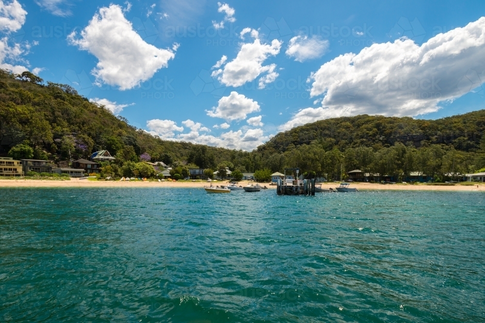 beaches houses on the Pittwater, accessible by boat only - Australian Stock Image