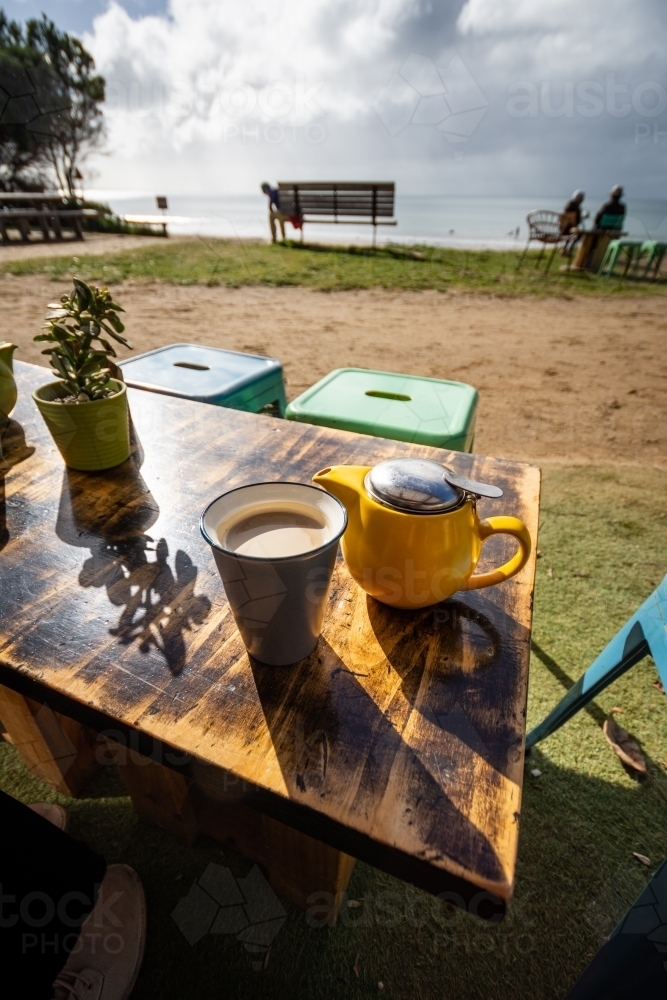 Beachside Coffee in Lorne, Victoria - Australian Stock Image