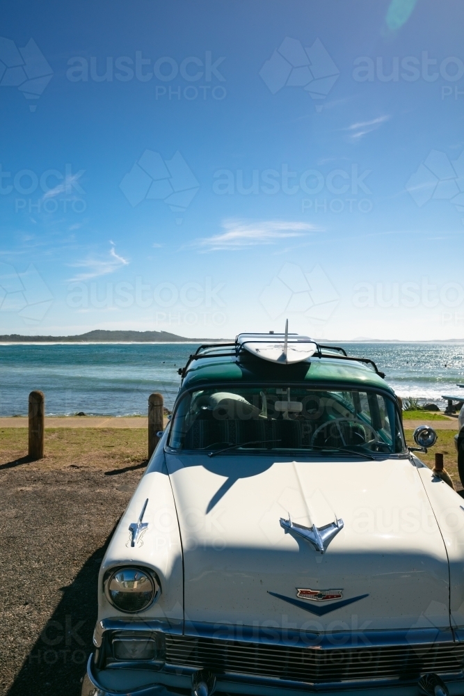 Beachside Parked Classic Car - Australian Stock Image