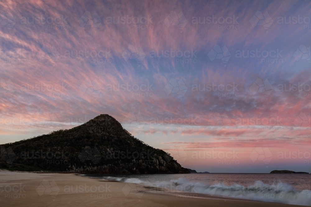 Beautiful pastel sunset at Zenith Beach, Port Stephens - Australian Stock Image