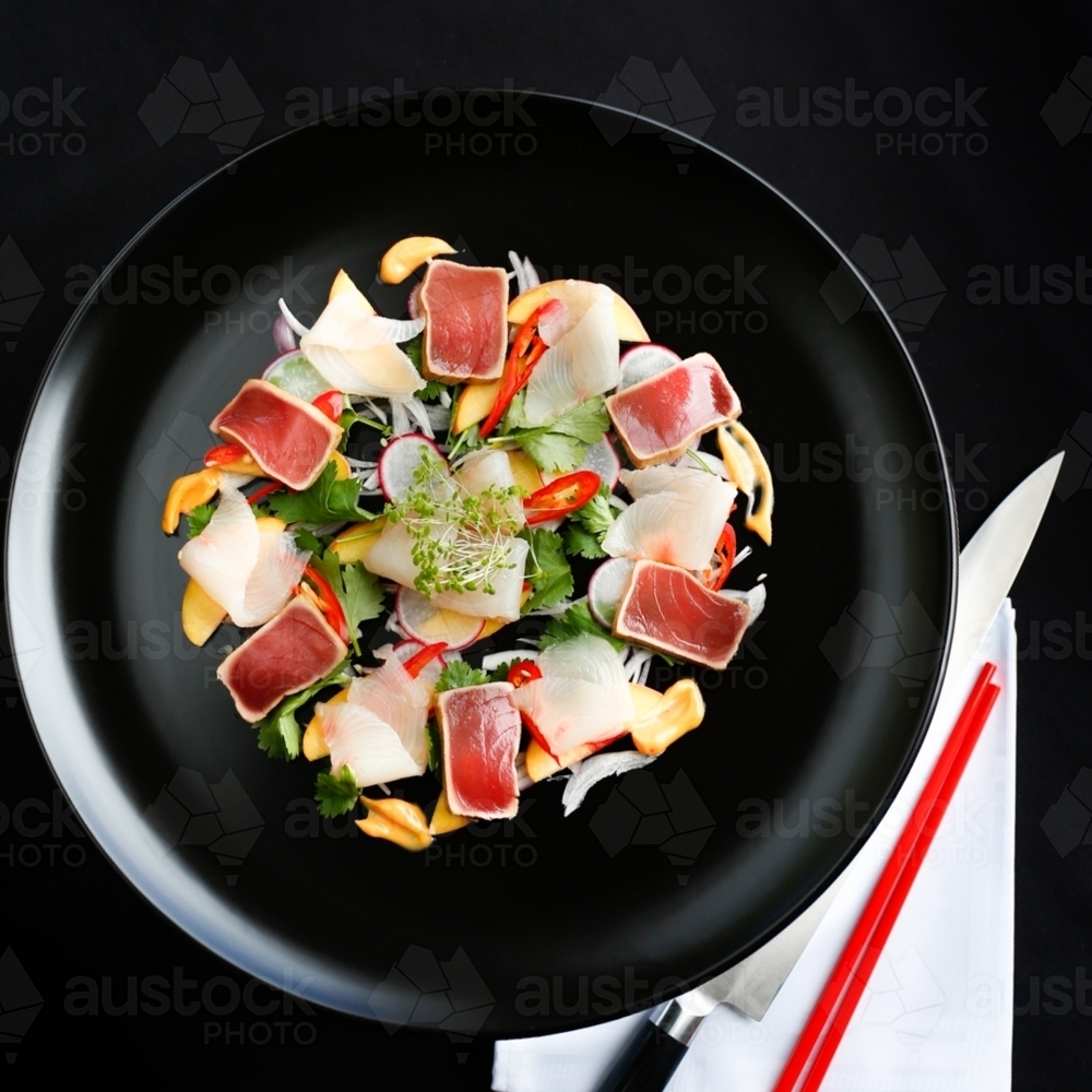 Beautiful plate of sashimi salad - Australian Stock Image