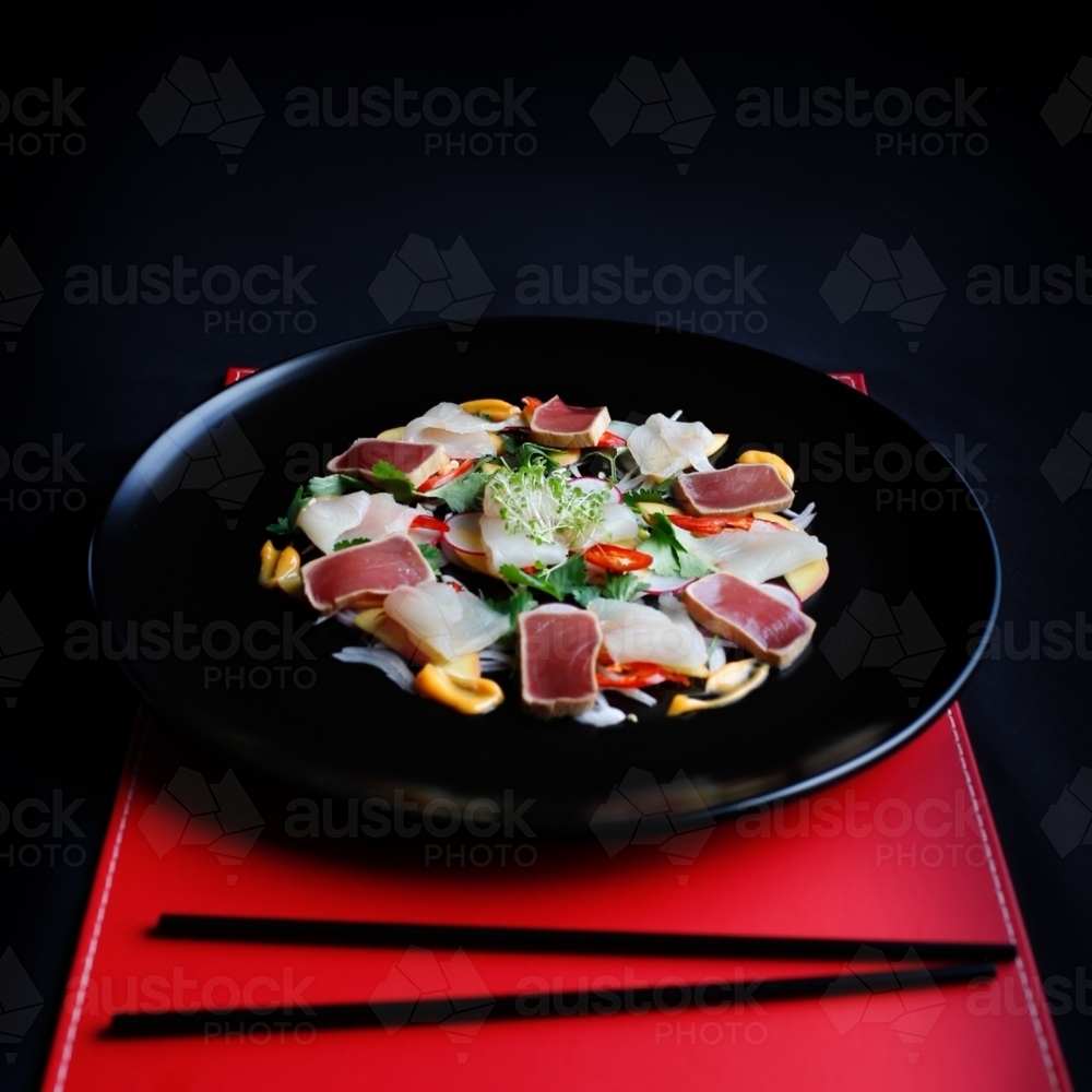 Beautiful plate of sashimi salad - Australian Stock Image