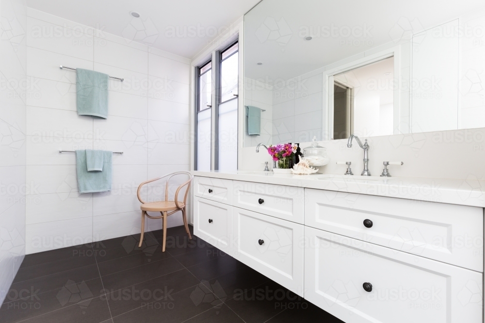 Beautiful white contemporary classic styled clean white bathroom - Australian Stock Image