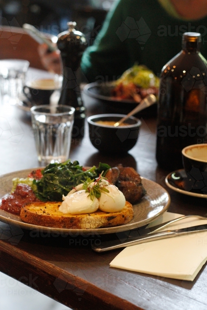 Beautifully plated breakfast at a cafe - Australian Stock Image