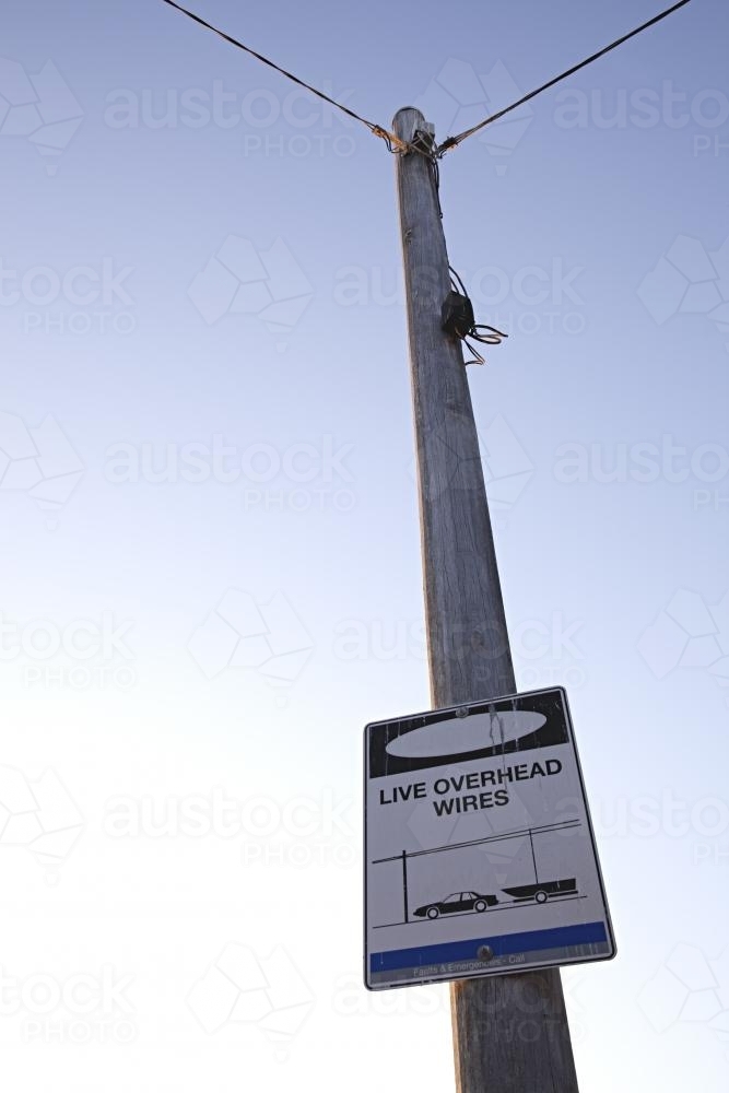 Beware of live wires sign for boating launch - Australian Stock Image