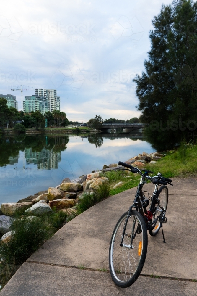 Bike by the water in a Sydney park - Australian Stock Image