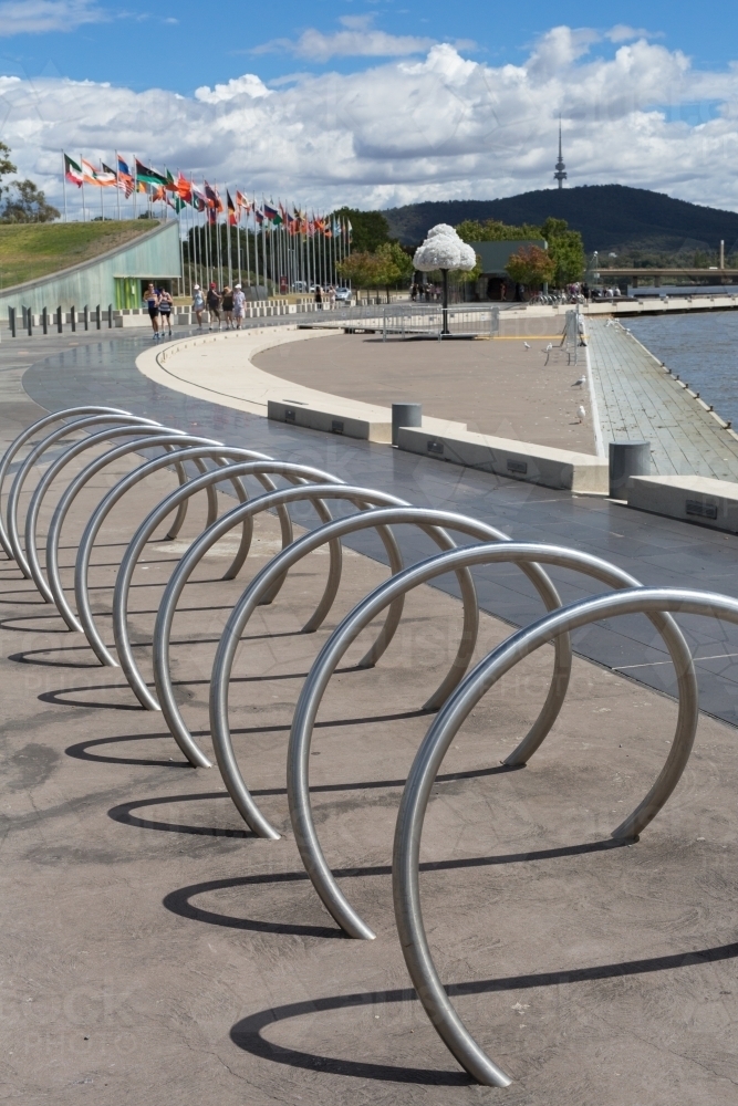 Image of Bike rack at commonwealth place, Canberra Austockphoto