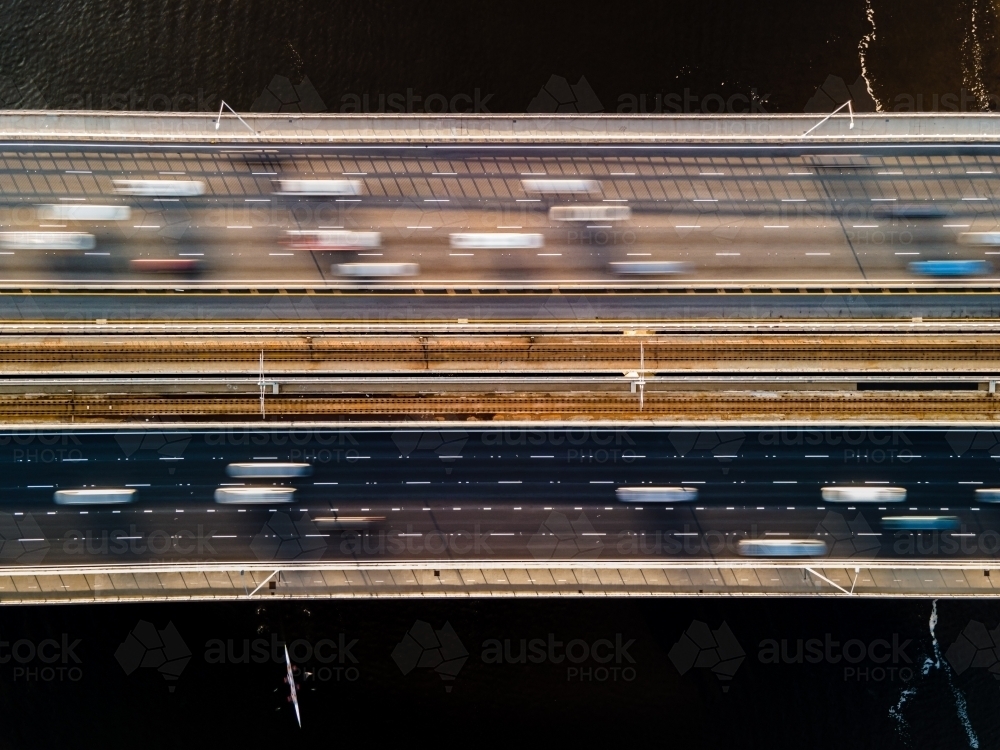 Birds eye view of cars travelling on Narrows Bridge, Perth - Australian Stock Image
