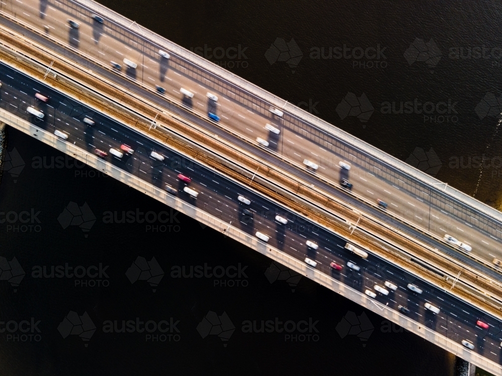 Birds eye view of cars travelling on Narrows Bridge, Perth - Australian Stock Image