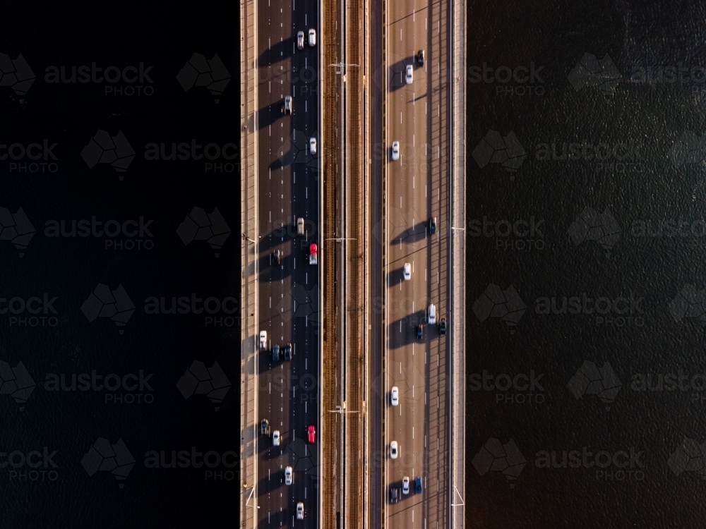 Birds eye view of cars travelling on Narrows Bridge, Perth - Australian Stock Image