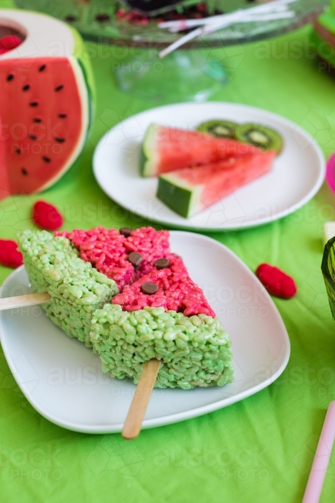 birthday party food in a watermelon theme - Australian Stock Image