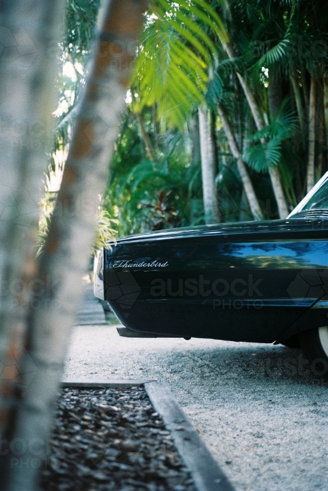 Black Classic car parked in driveway - Australian Stock Image