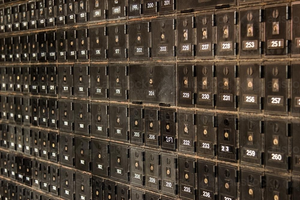 Black post office boxes - Australian Stock Image
