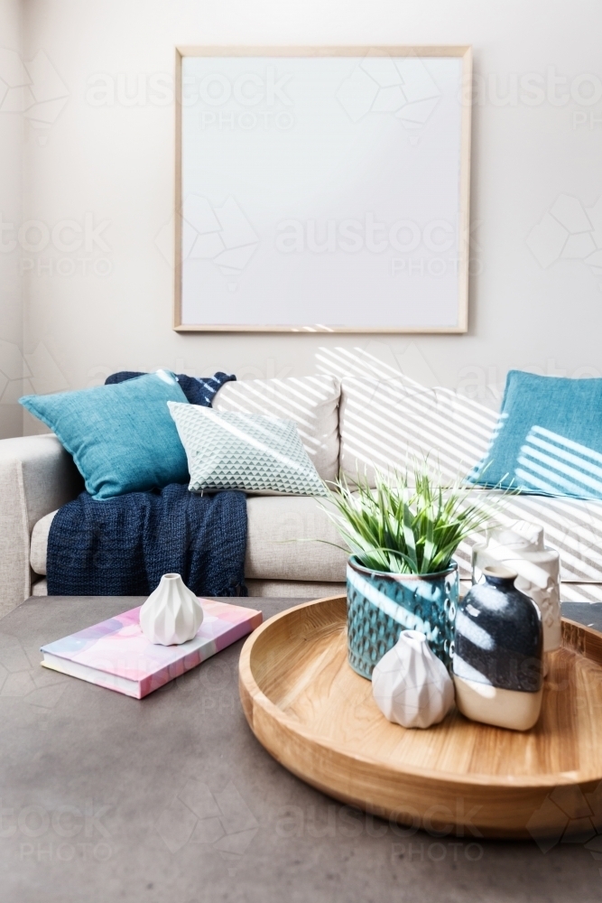 Blank square picture mock up in contemporary living room - Australian Stock Image