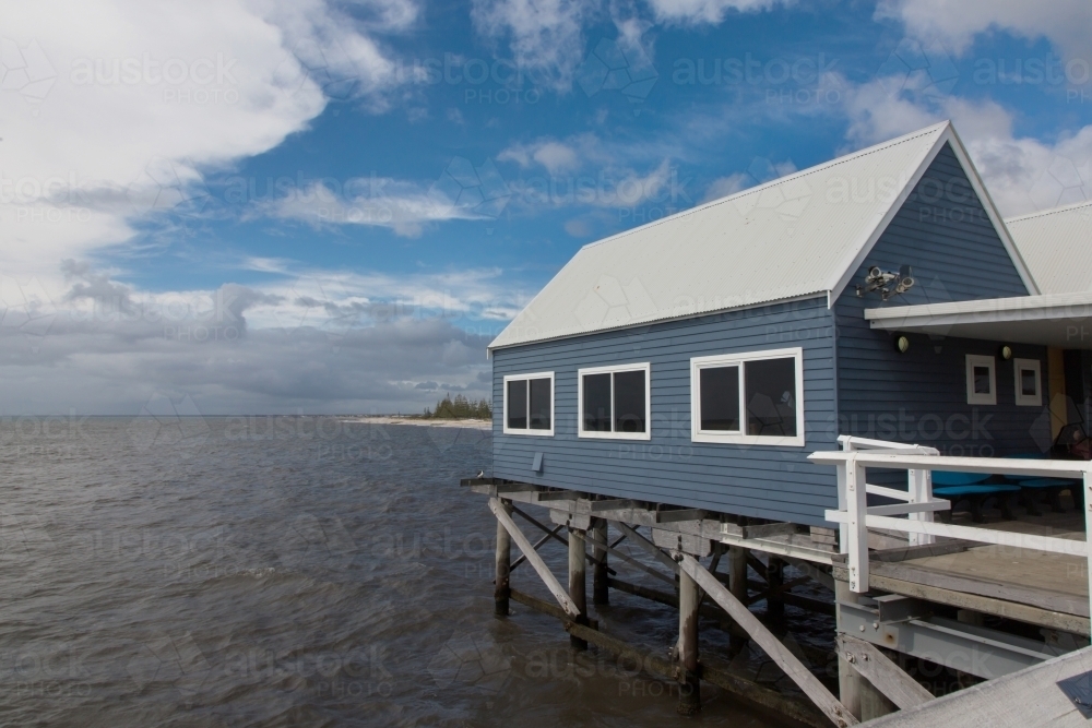 Image of Blue building on the Busselton jetty Austockphoto