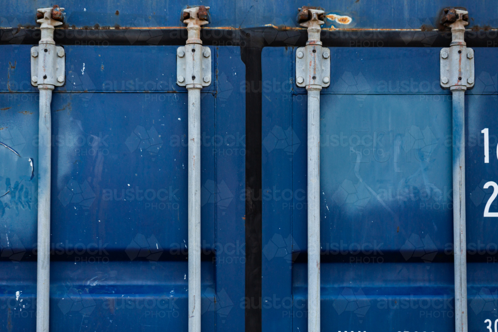 Blue shipping container for storage close up - Australian Stock Image