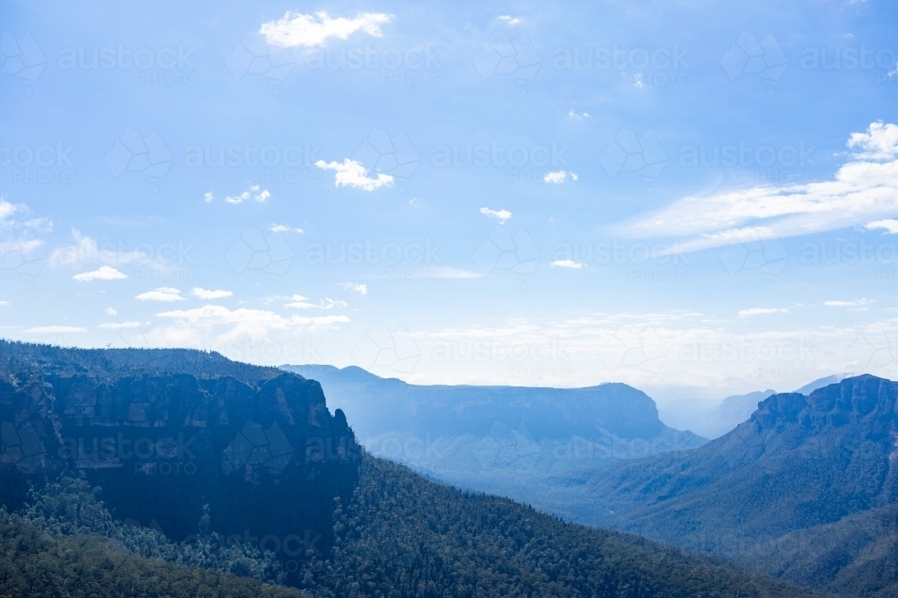 blue sky over hazy mountains and valleys in NSW Australia - Australian Stock Image
