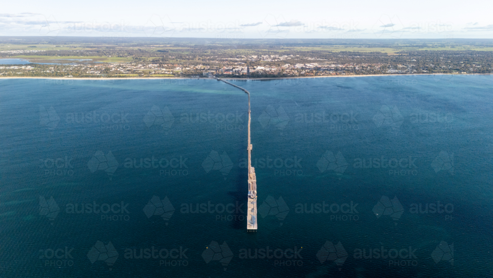Blue Whale murals on a wooden Busselton Jetty - Australian Stock Image
