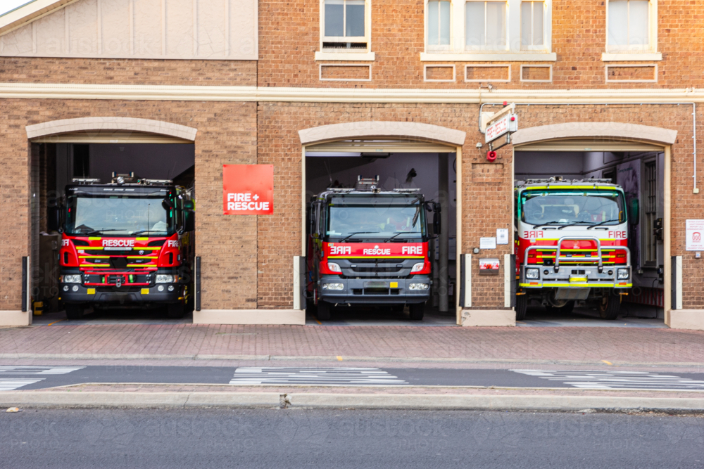 blurred Fire and rescue vehicles at Orange Fire station - Australian Stock Image