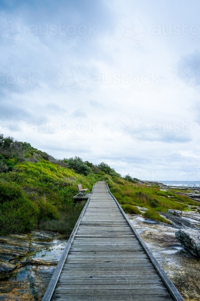 Boardwalk by the coastline - wooden path - Australian Stock Image