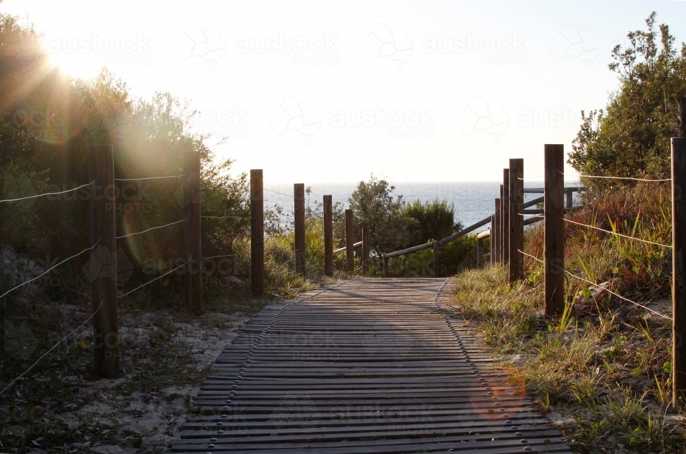 Boardwalk through bush down to the beach. - Australian Stock Image