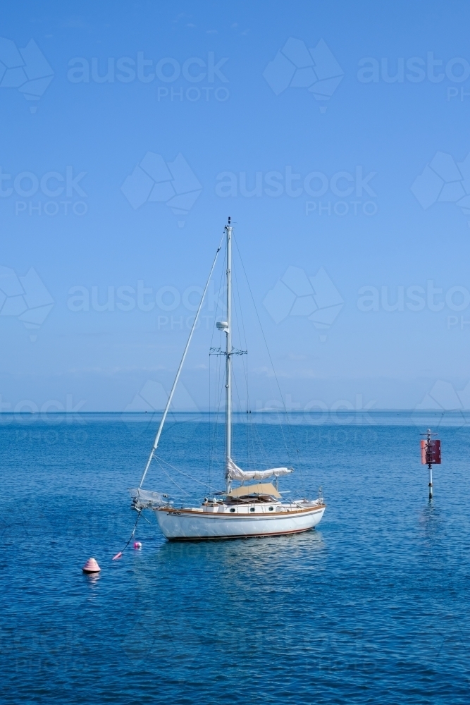 Boat anchored off Dunwich, Straddie - Australian Stock Image